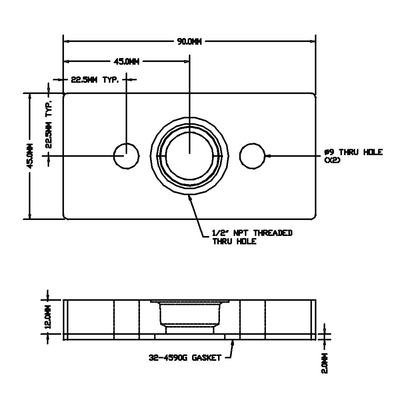 32-459012N-1SS MODULAR SOLUTIONS PNEUMATIC PLATE 45MM X 90MM WITH GASKET 1/2 NPT THREADED CENTER THRU HOLE